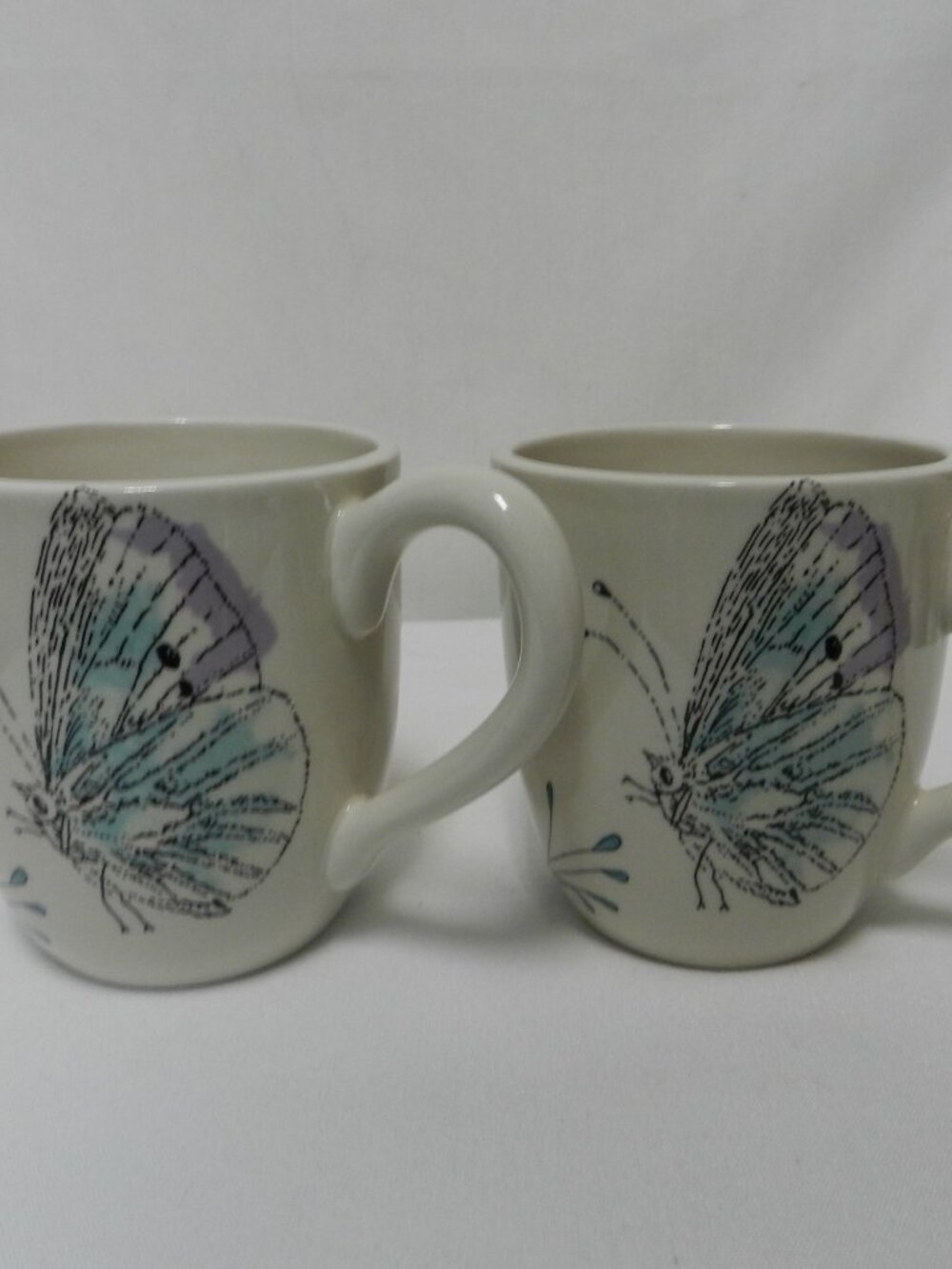 Edie Rose Peacock Collection Mug Cup Set 2 Butterfly Floral stoneware Dish Micro